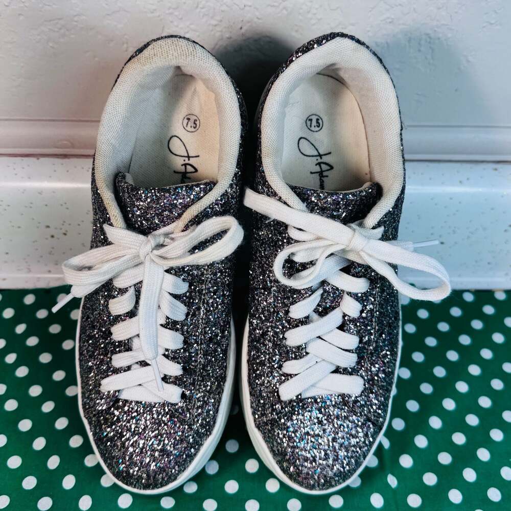 J. Adams Hero Platform Sneakers for Women Glitter Silver 7.5 - Picture 2 of 9